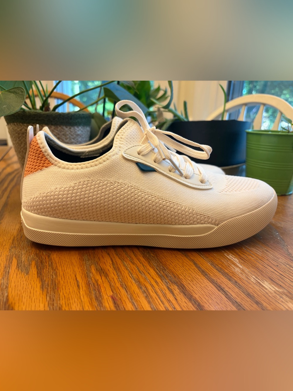Vessi Men's Knit Sneaker in Cream with Tan Heel Accent